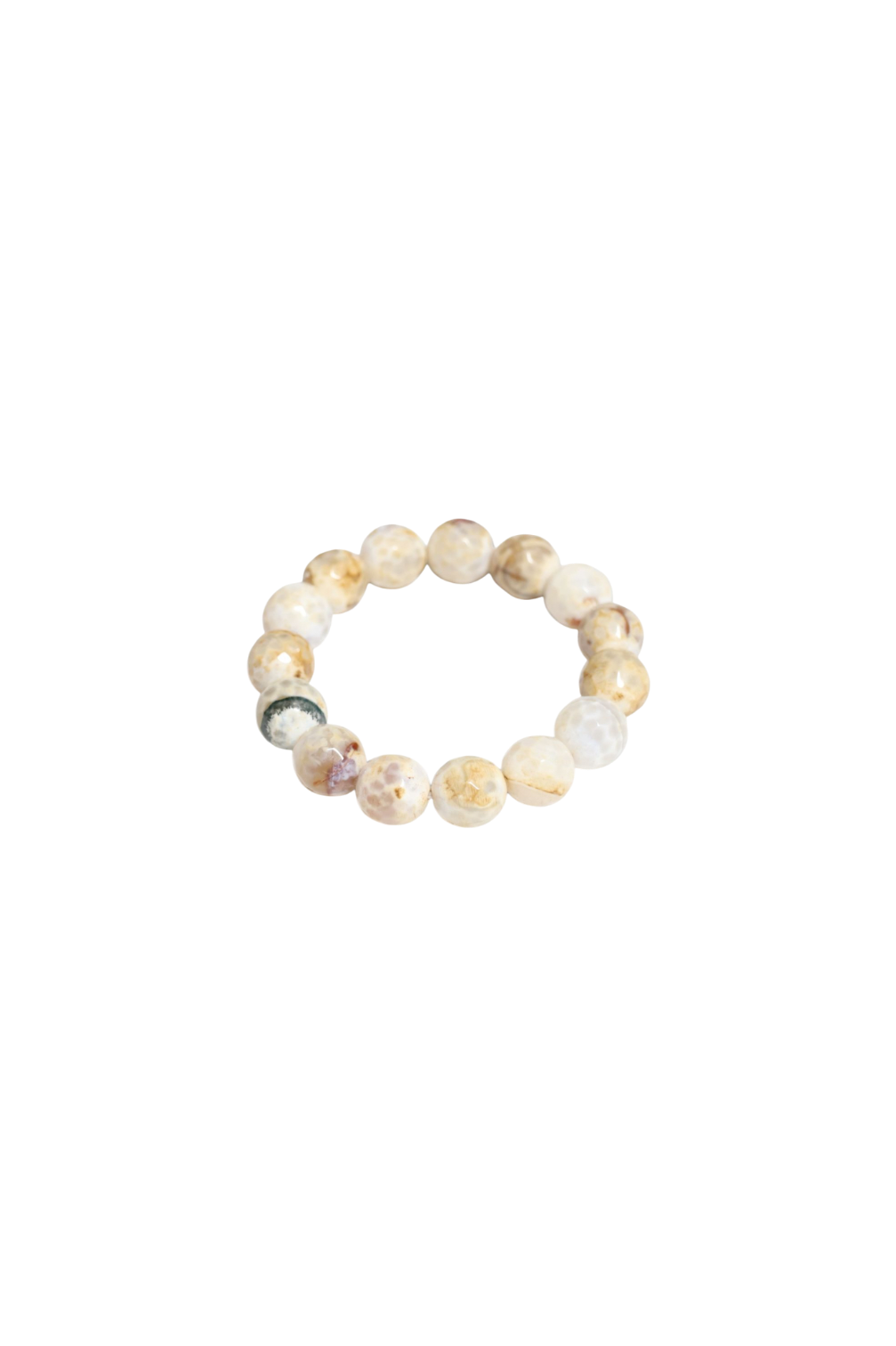 Beaded bracelet with multicolored beads on a white background