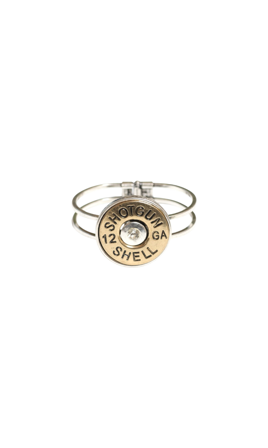 Gold bracelet with 'Shotgun Shell' design on a white background