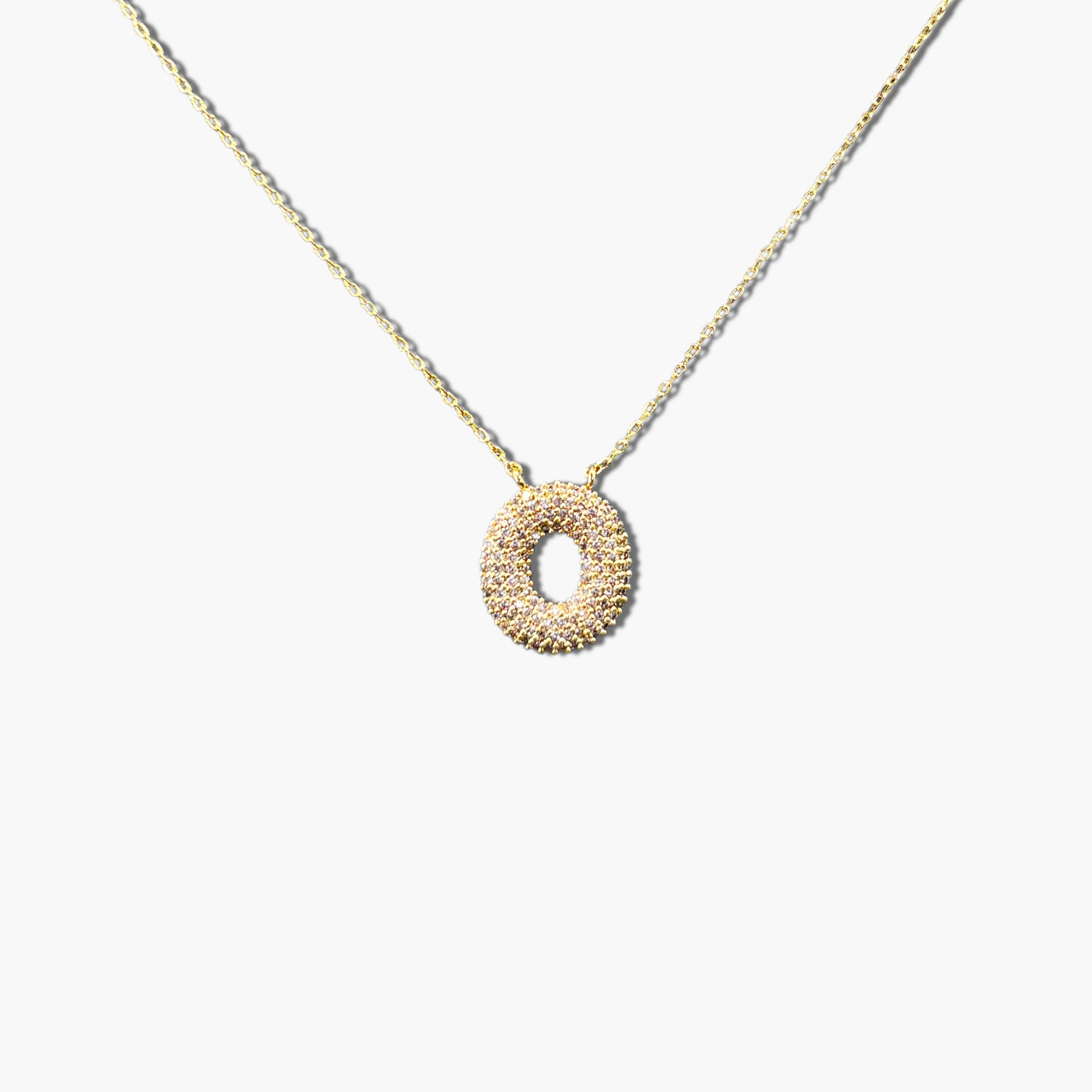 A gold-plated letter necklace with a pleated design on the pendant.