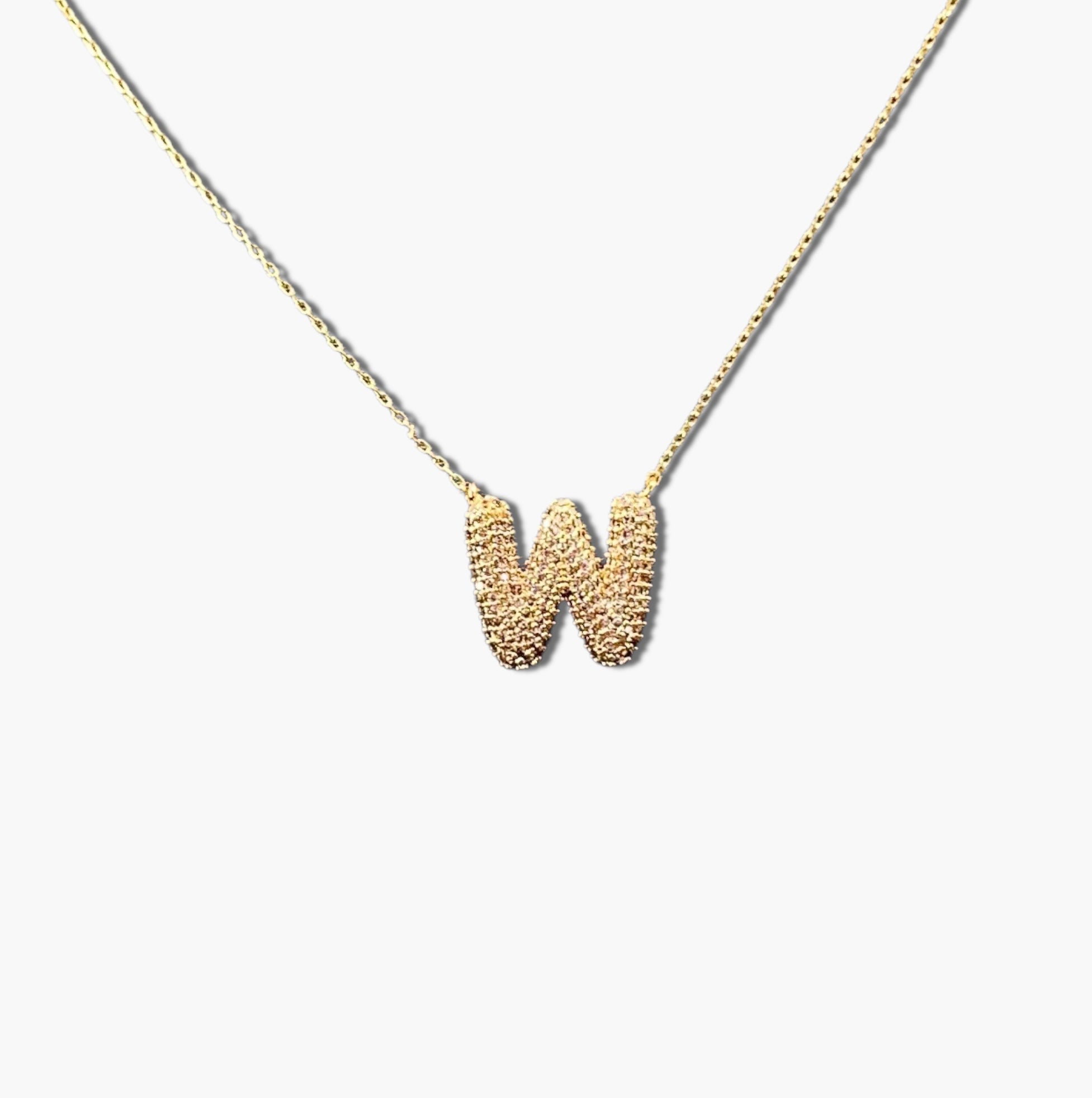 A gold-plated letter necklace with a pleated design on the pendant.