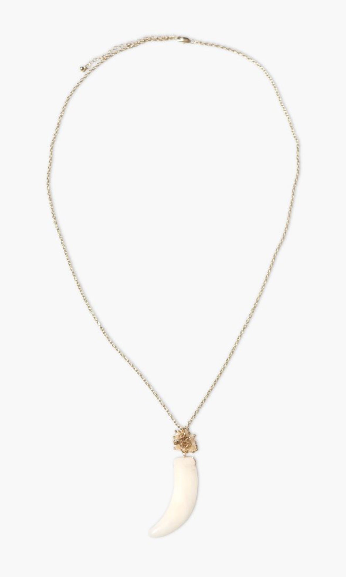 Necklace with a white crescent moon pendant on a white background