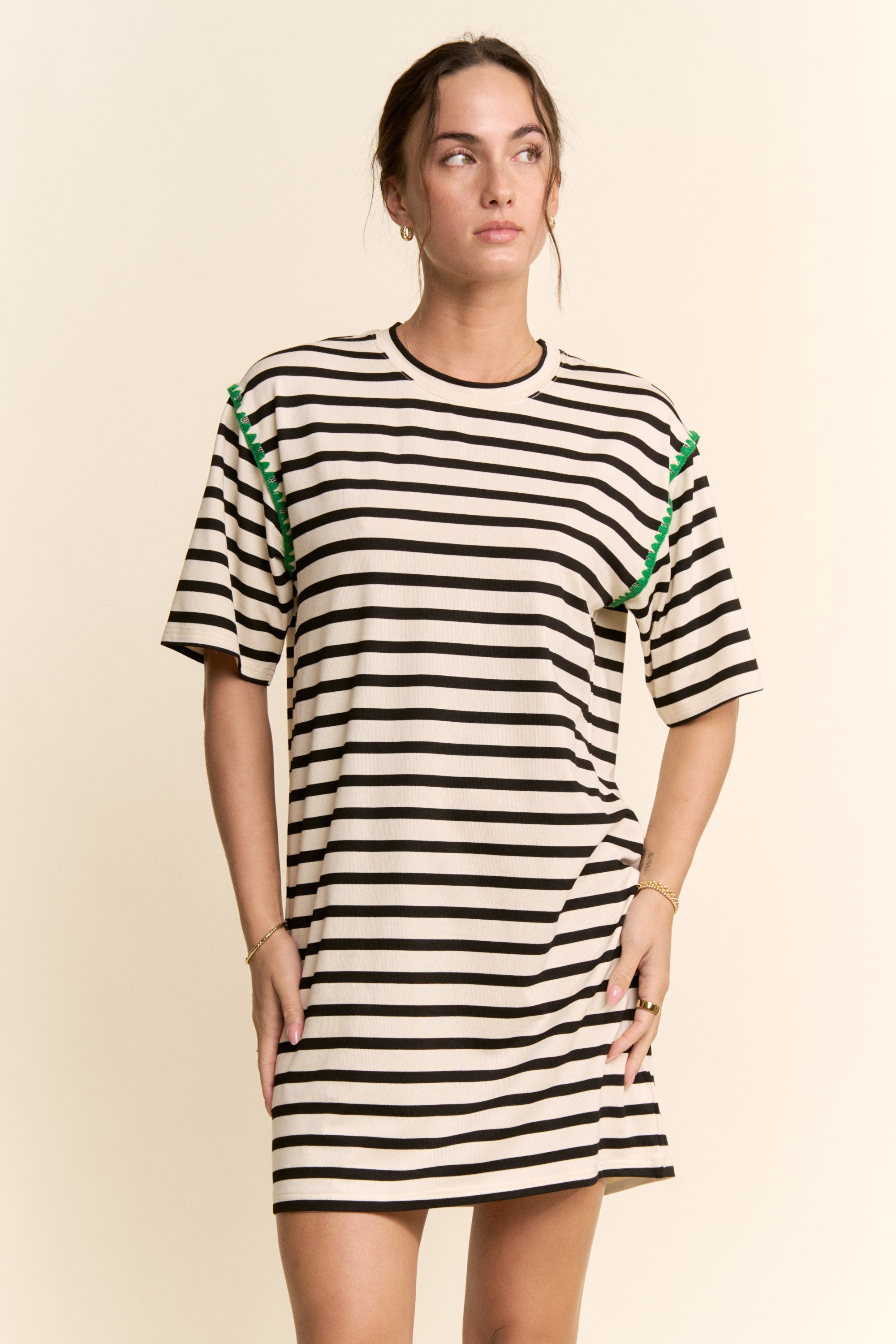 green striped t shirt dress Women's French Terry T-Shirt - Tie-Dye Stripe - Candied Blue/White Shirt Midi Dress in Green Stripe is a classic T In Perfect Order Green Stripe
