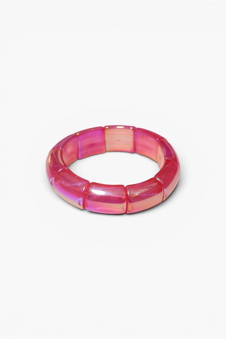 Pink beaded bracelet on a white background