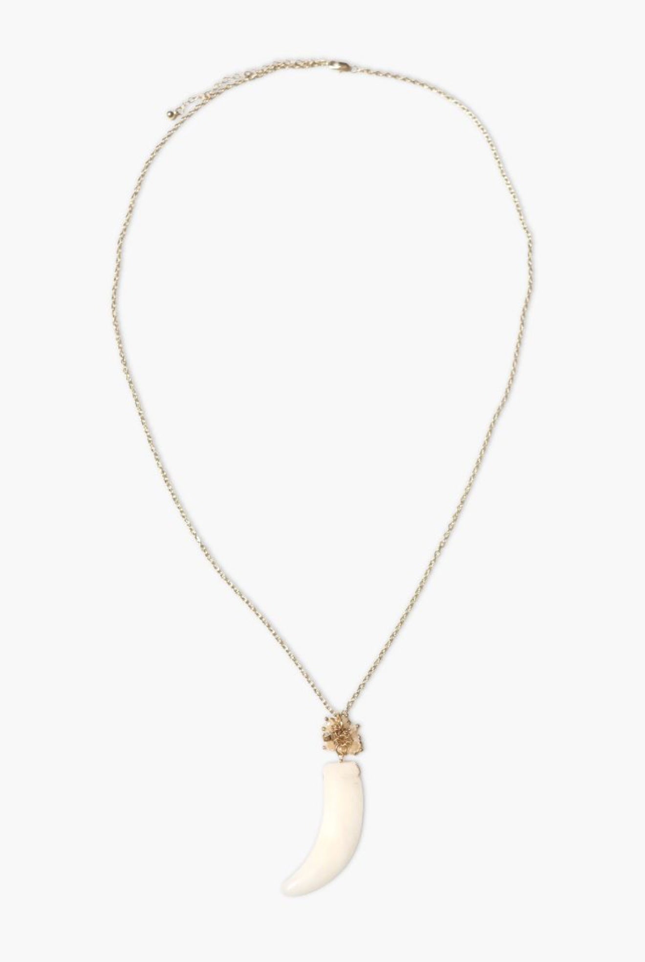 Necklace with a white crescent moon pendant on a white background