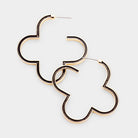 A pair of gold-colored clover-shaped post back earrings on a white background.