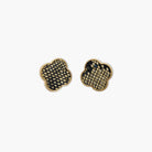 A pair of vintage-style animal post earrings with a brown and black color scheme.