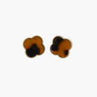 A pair of vintage-style animal post earrings with a brown and black color scheme.